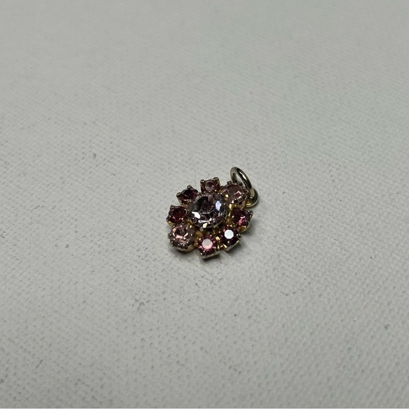 Vintage Gold Tone Pink and Clear Swarovski Crystal Necklace Pendant - Picture 3 of 8